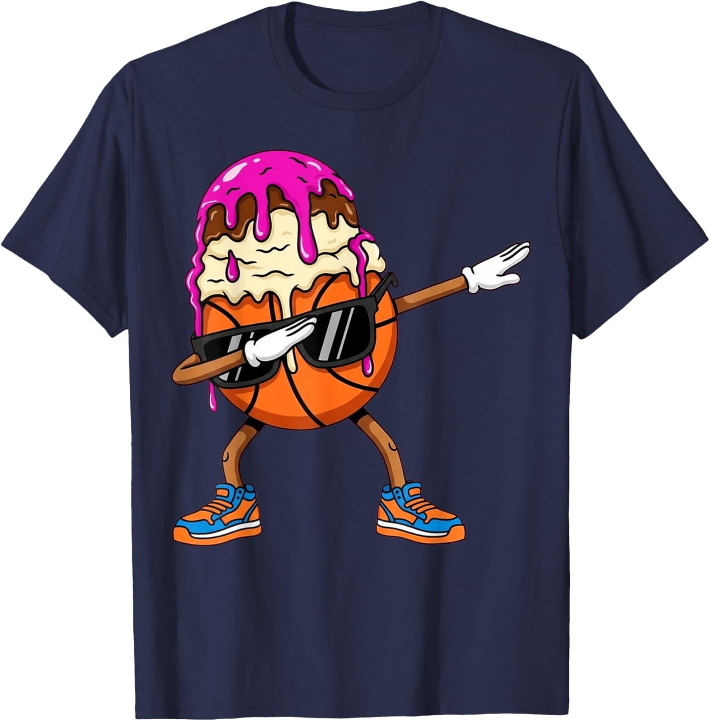 Dabbing Basketball Drip Ice Cream Kids Youth Boys Girls T-Shirt - T-Shirt | Navy