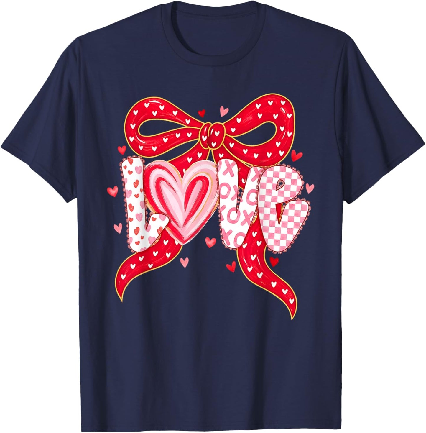 Happy Valentine Pink Coquette Bow Love Women Girls Kids T-Shirt - T-Shirt | Navy