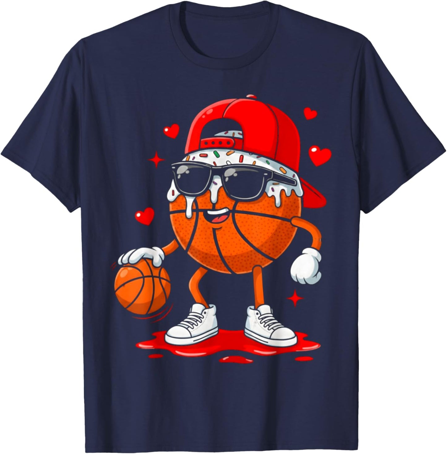 Basketball Drip Ice Cream Sunglasses Boys Kids Valentine T-Shirt - T-Shirt | Navy