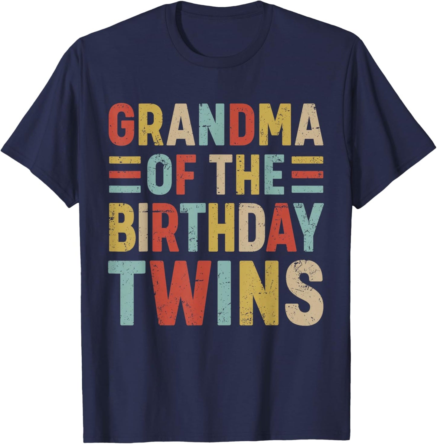 Grandma of The Birthday Twins Family Matching Bday Party T-Shirt - T-Shirt | Navy