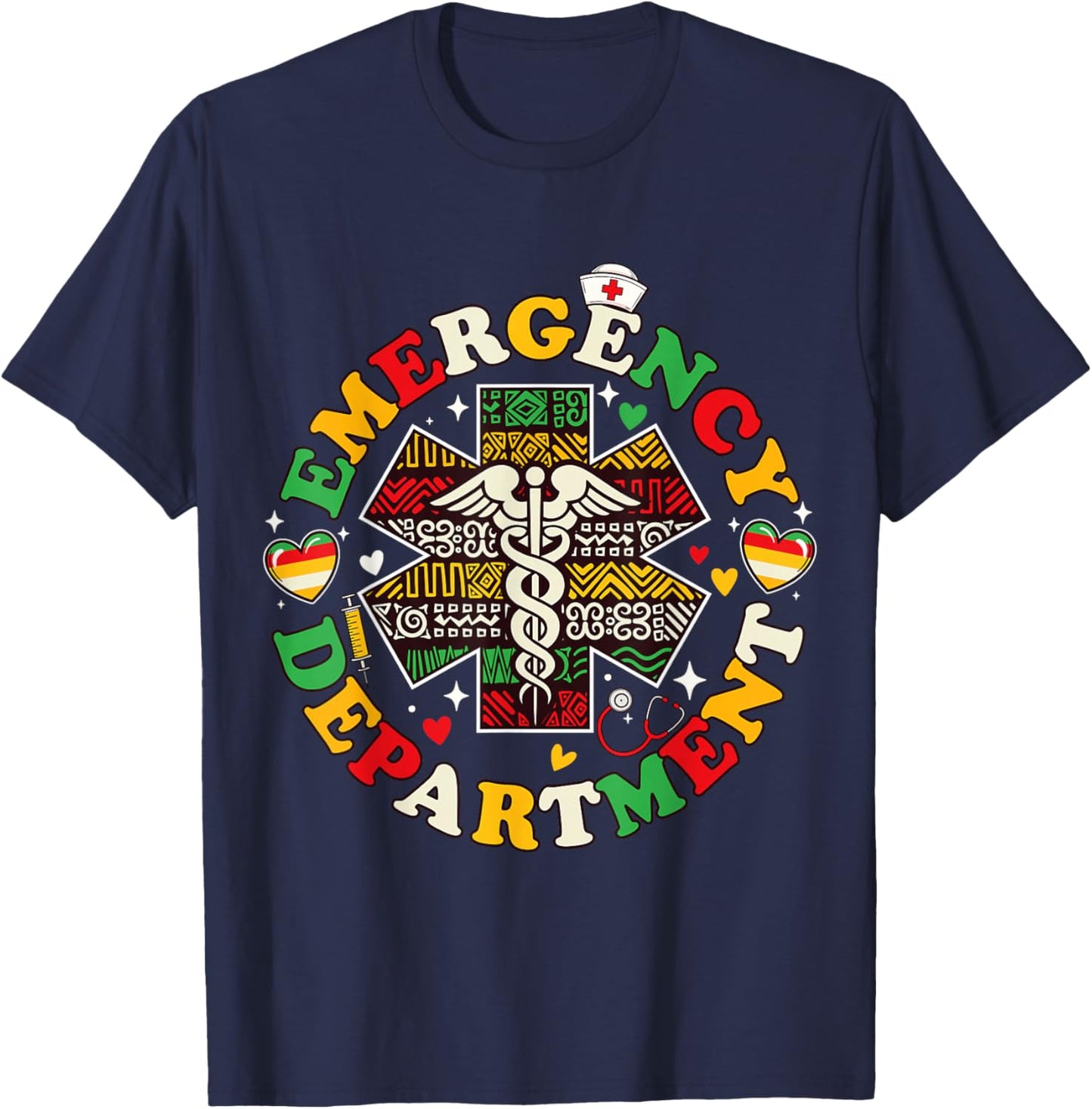 Emergency Department Black History ER Nurse Juneteenth T-Shirt - T-Shirt | Navy