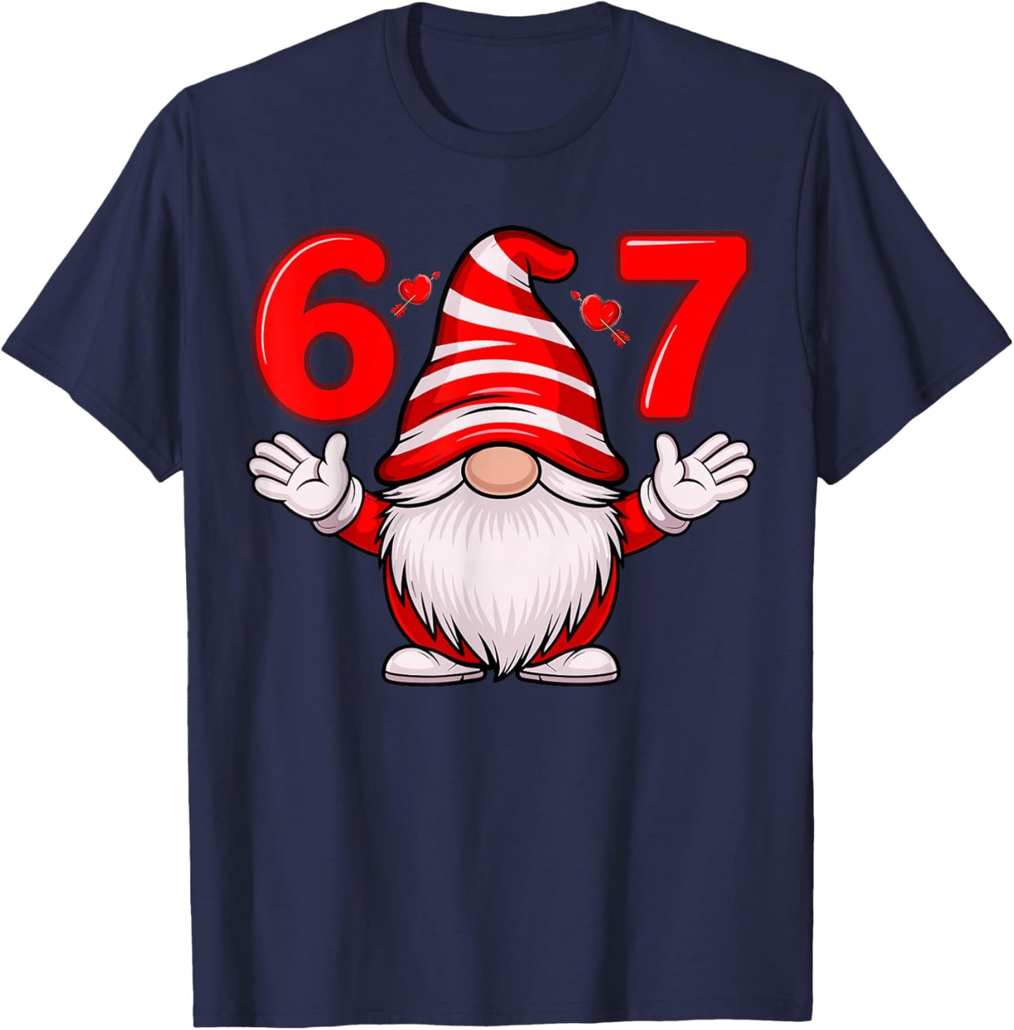 Gnome 67 Valentine Cool Valentines for 6 7 Outfit T-Shirt - T-Shirt | Navy