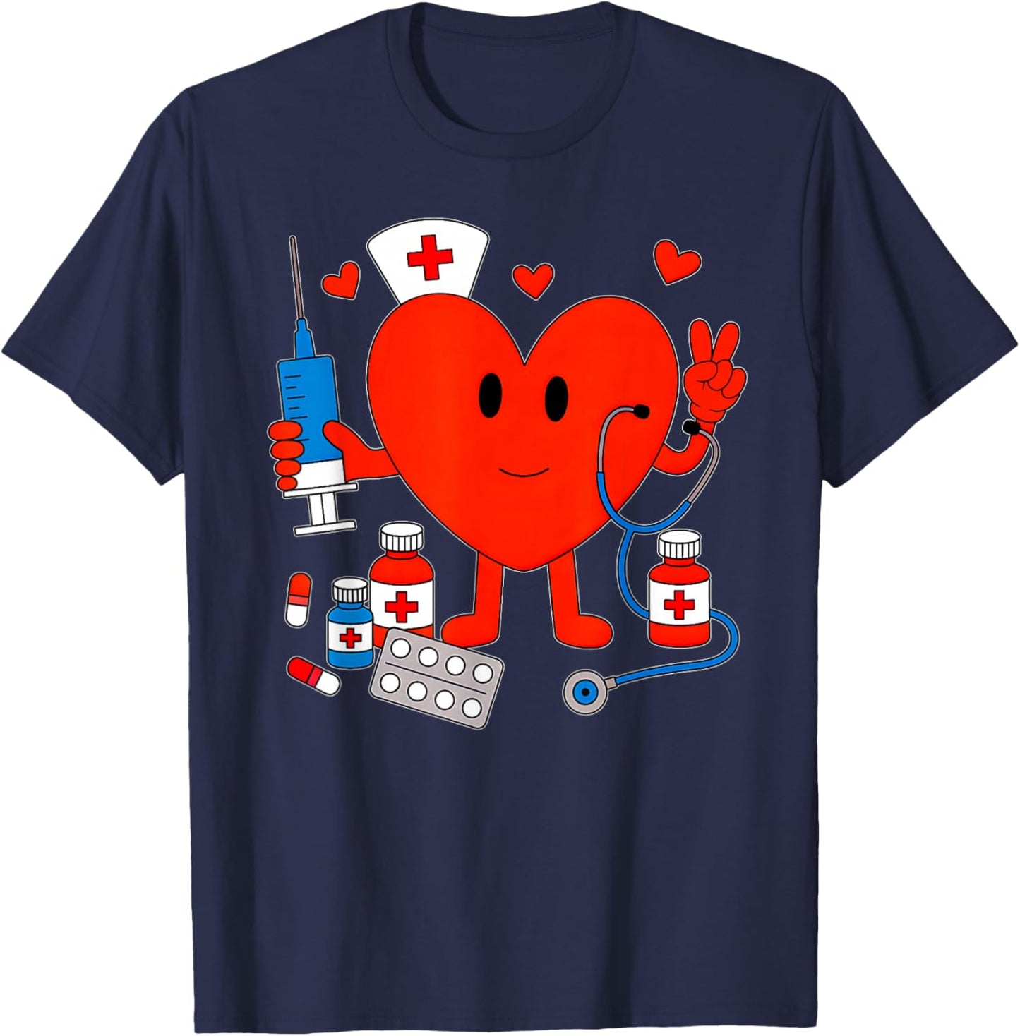 Valentines Day Nurse Heart Nursing Scrub Top Girls Women T-Shirt - T-Shirt | Navy