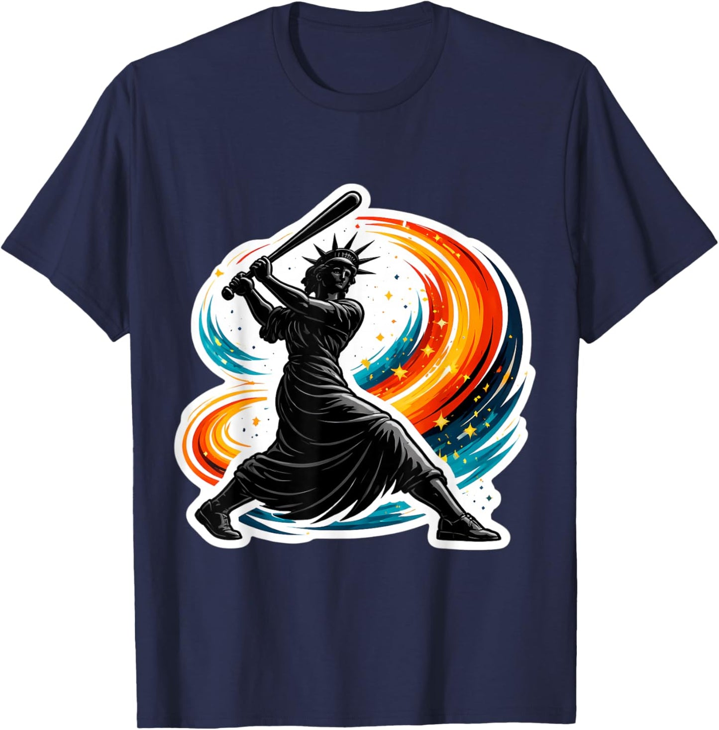 Statue of Liberty Swinging Baseball Bat American Softball T-Shirt - T-Shirt | Navy