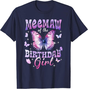 Meemaw of The Birthday Girl Butterfly Family Matching T-Shirt - T-Shirt | Navy