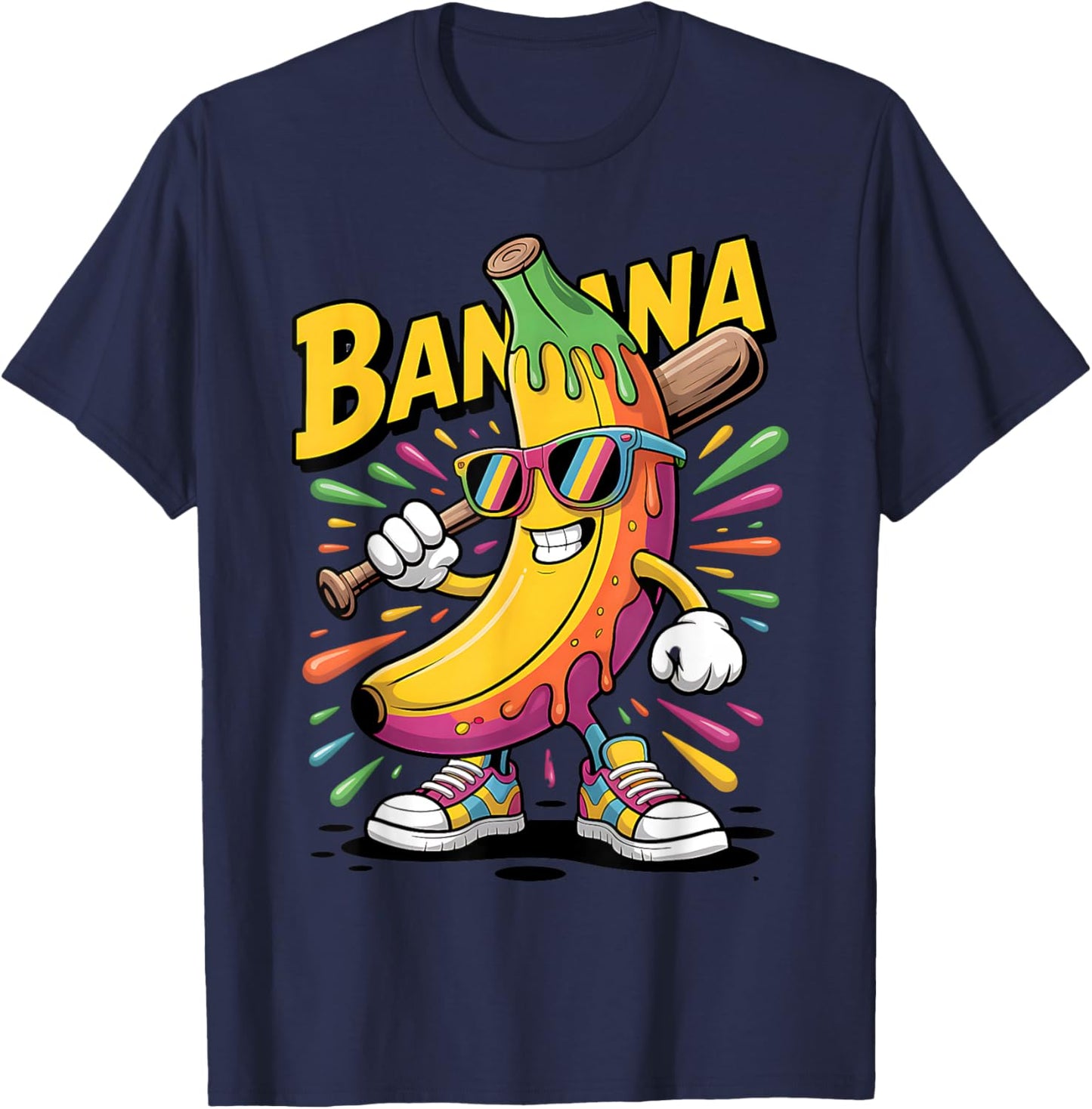 Funny Banana Baseball Cartoon Cool Sports Kids Teens T-Shirt - T-Shirt | Navy