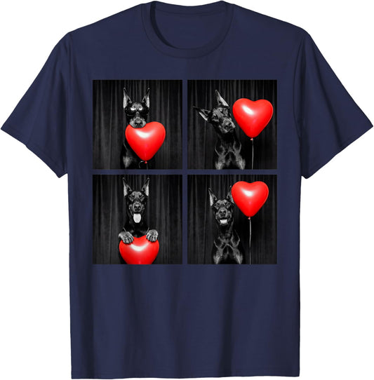 Funny Doberman Photobooth Dog Lover Design Valentines T-Shirt - T-Shirt | Navy