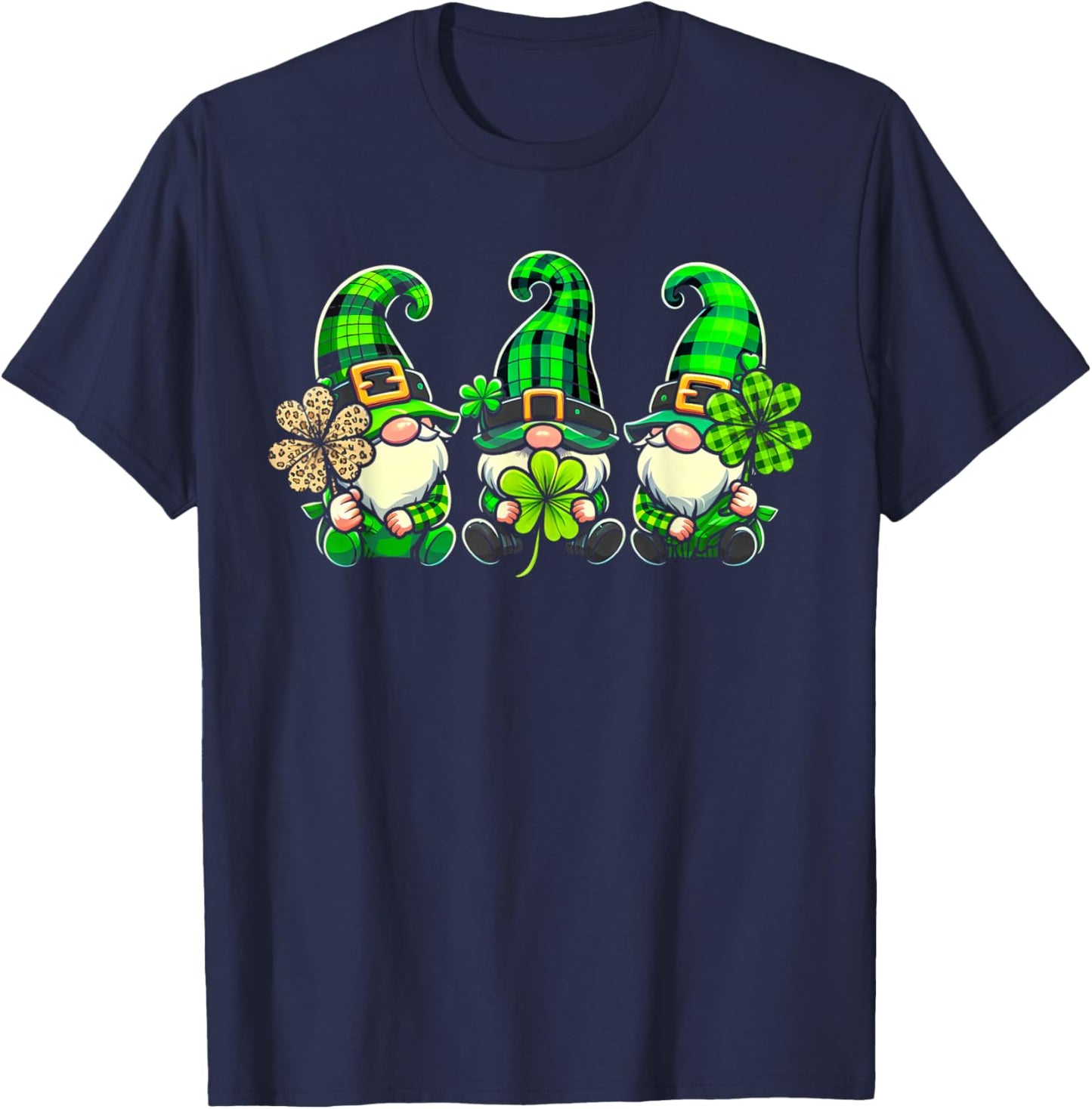 St Patricks Day Gnomes Shamrock Saint Pattys Girls Women T-Shirt - T-Shirt | Navy