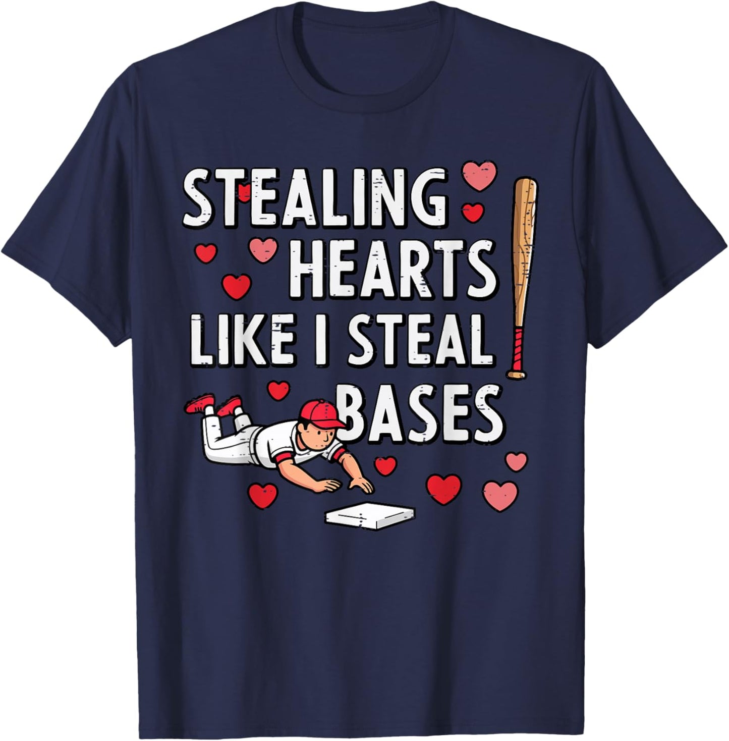 Stealing Hearts Like I Steal Bases Valentines Day Baseball T-Shirt - T-Shirt | Navy