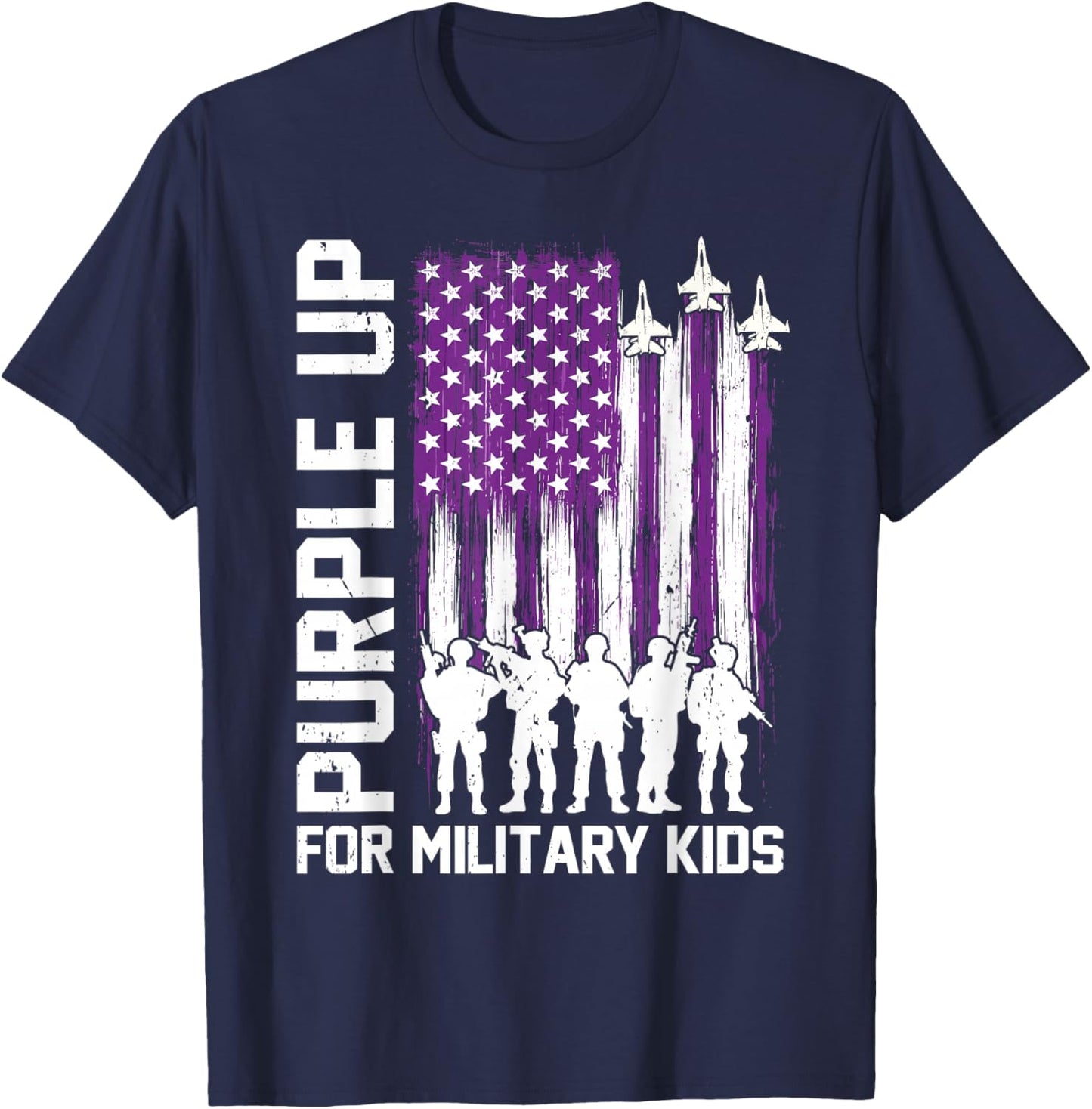 Purple Up for Military Kids USA Flag Military Child Month T-Shirt - T-Shirt | Navy
