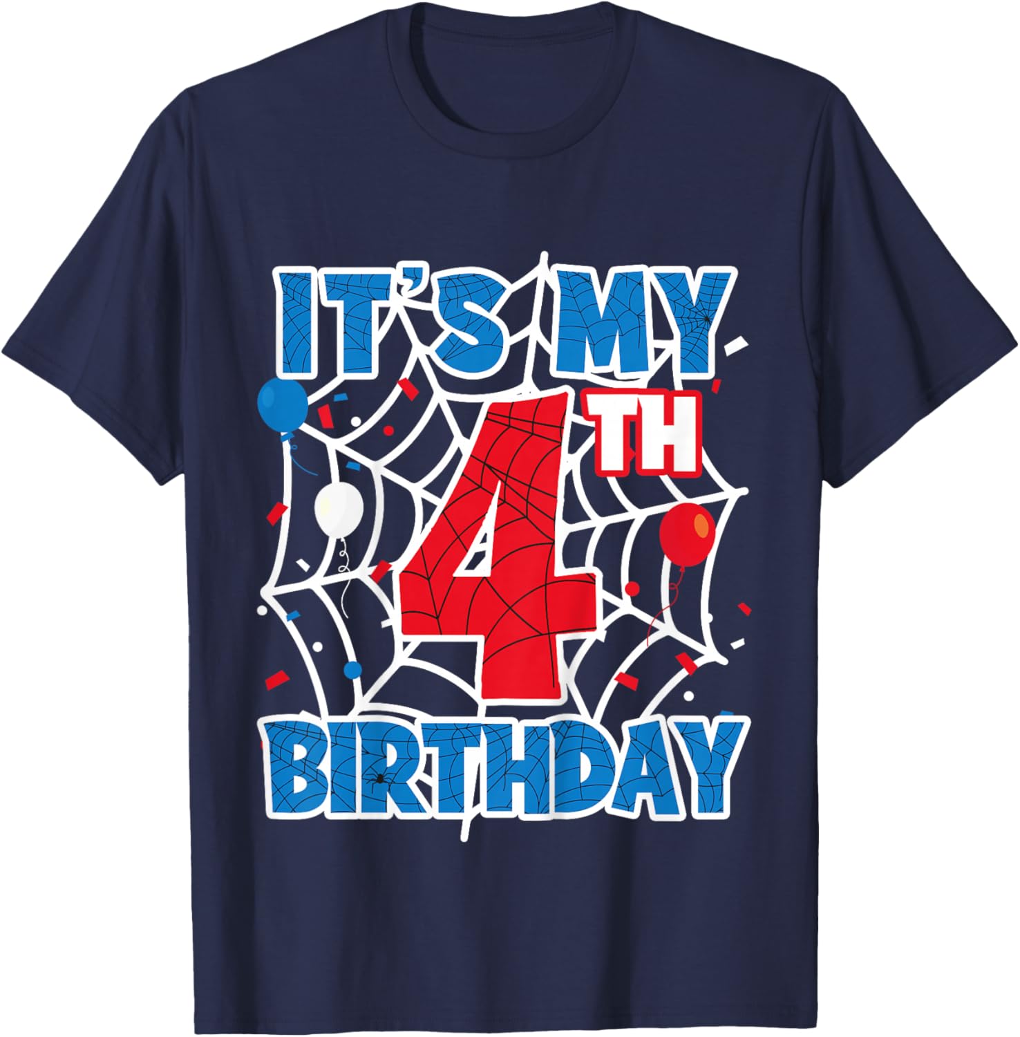 Kids Spider Web 4 Year Old Birthday Boy T-Shirt - T-Shirt | Navy