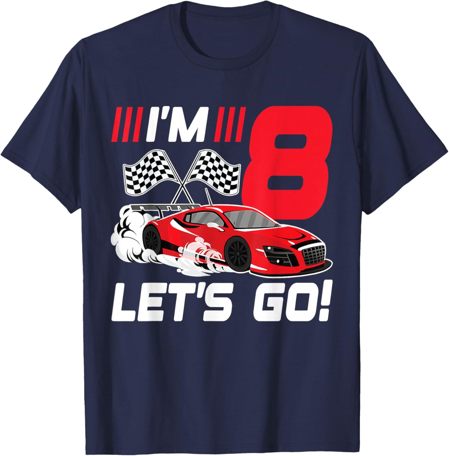 8 Year Old Race Car 8th Birthday Racecar Racing Boy T-Shirt - T-Shirt | Navy