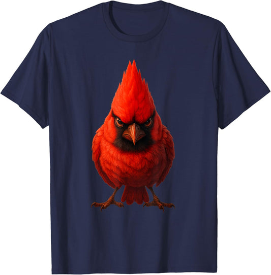 Angry Cardinal Artwork Red Bird Nature Wildlife Graphic T-Shirt - T-Shirt | Navy