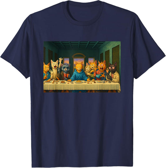 Cat Lovers - The Last Supper Funny T-Shirt - T-Shirt | Navy