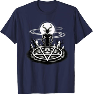 Baphomet Graveyard Ritual Pentagram Design Satanic and Satan T-Shirt - T-Shirt | Navy