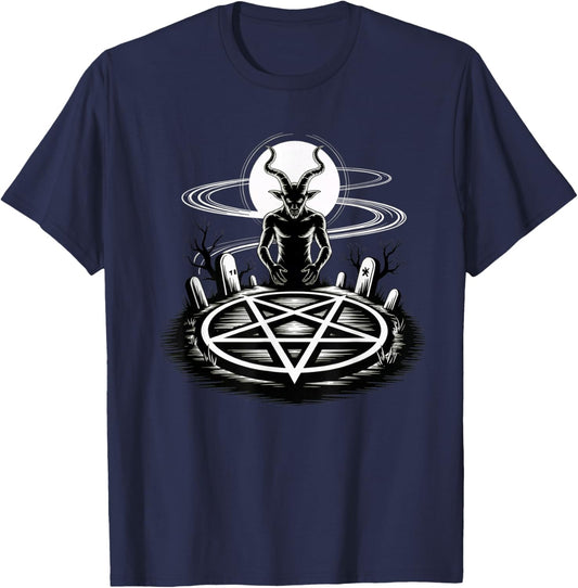 Baphomet Graveyard Ritual Pentagram Design Satanic and Satan T-Shirt - T-Shirt | Navy