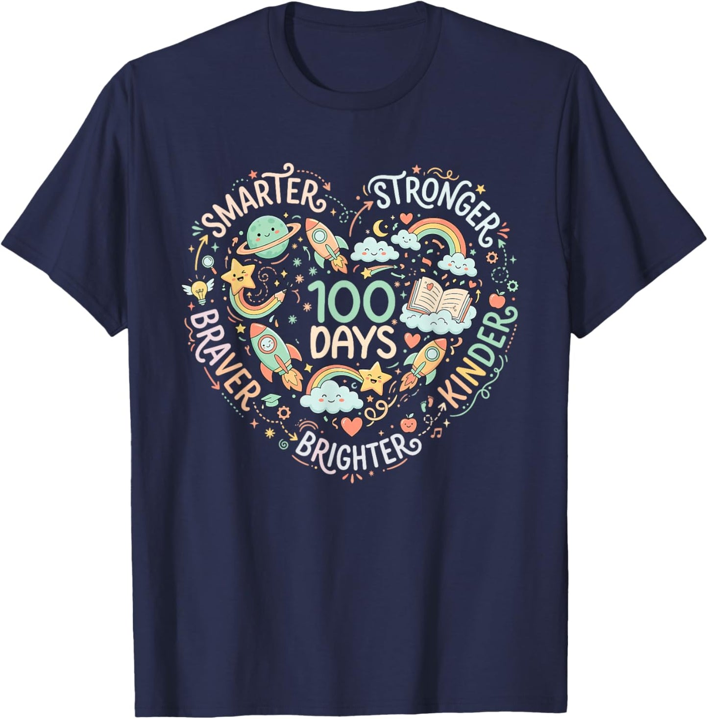 Happy 100 Days of School 100th Day of School Kids Boys Girls T-Shirt - T-Shirt | Navy