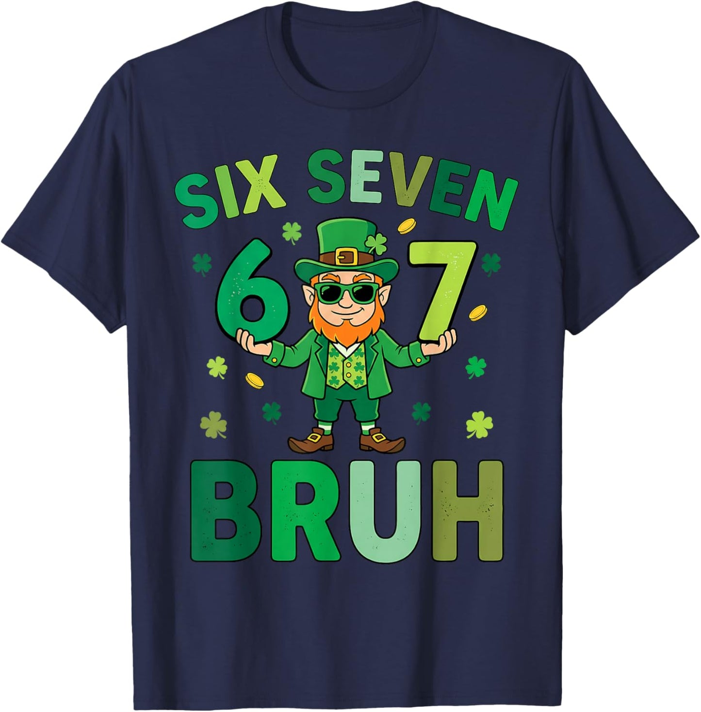 Six Seven Bruh Leprechaun 67 Meme St Patrick's Day Kids Boys T-Shirt - T-Shirt | Navy