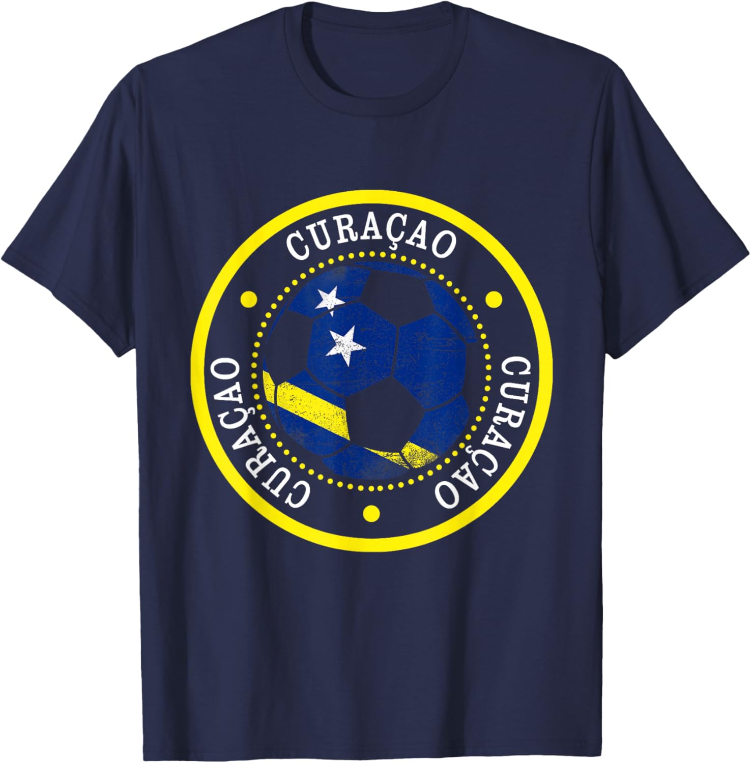 Curacao Soccer Ball,Curacao,Flag of Curacao,Curacao Flag. T-Shirt - T-Shirt | Navy