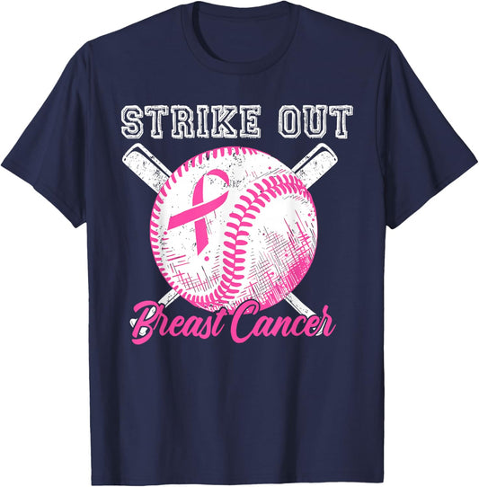 Baseball Strike Out Breast Cancer Awareness Pink Warrior T-Shirt - T-Shirt | Navy