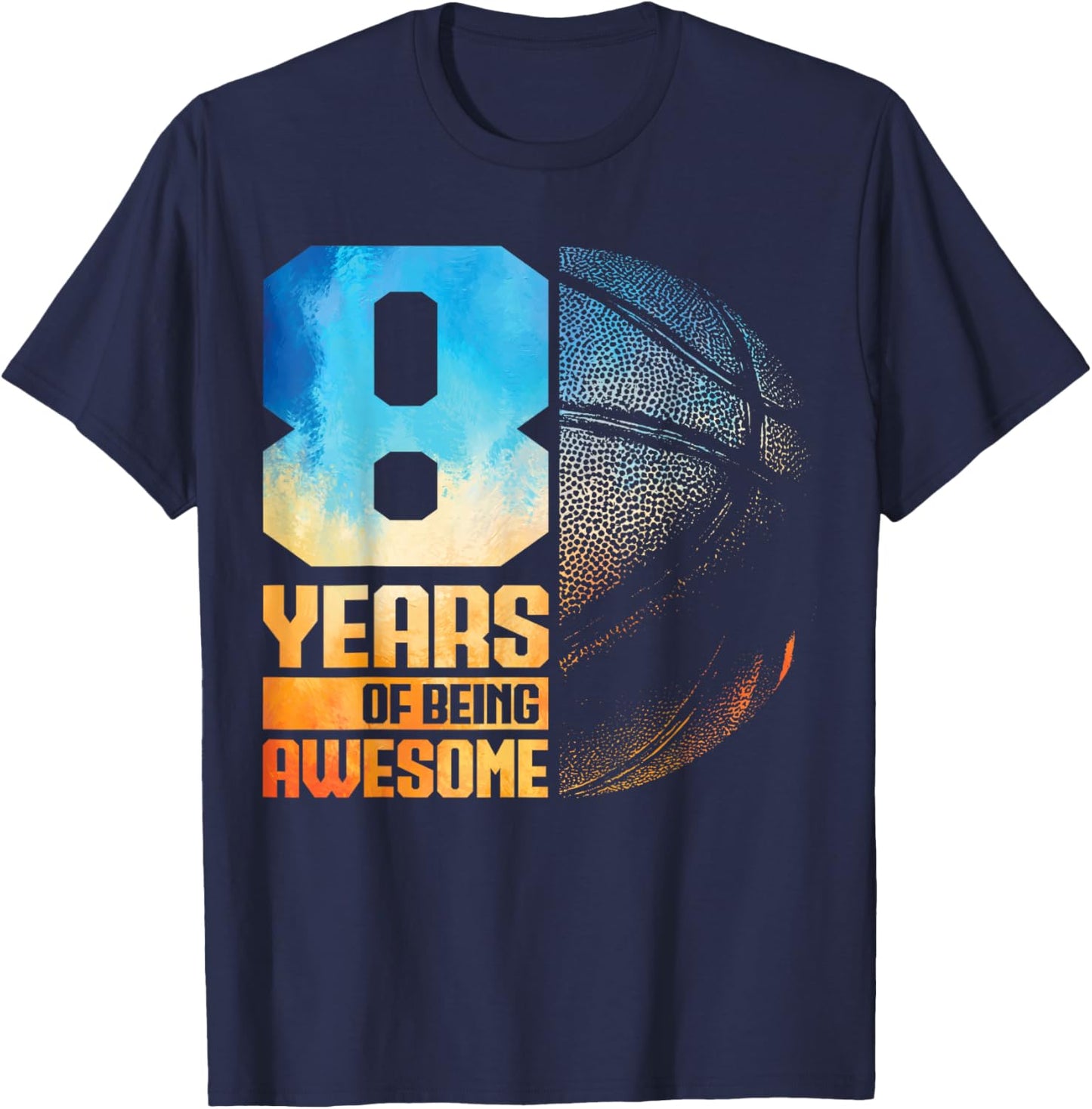 8th Birthday Boys Basketball Player Basketball 8 Years Old T-Shirt - T-Shirt | Navy