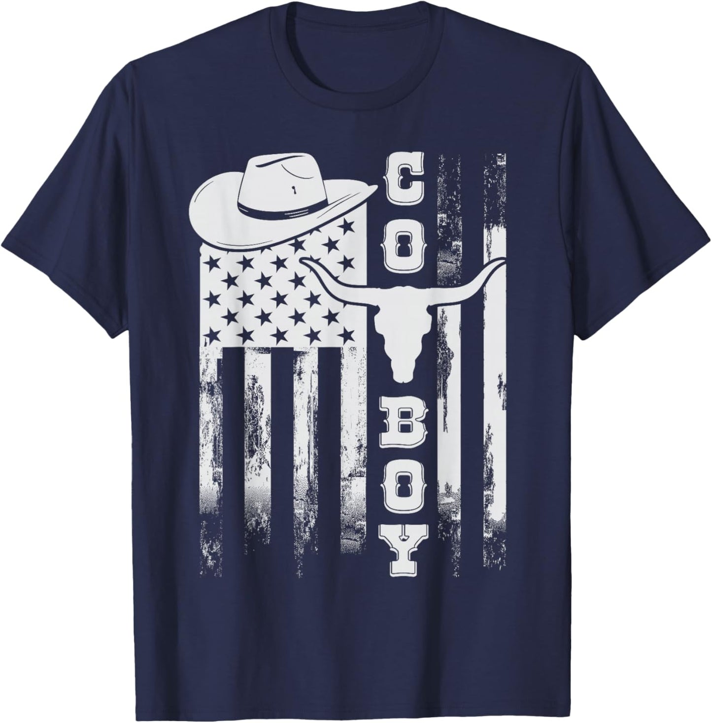 Western Country US Flag Cowboy Howdy Patriotic Rodeo Lover T-Shirt - T-Shirt | Navy