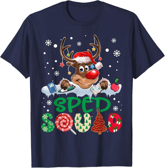 Reindeer Santa Hat SPED Squad Teacher Funny Christmas Kids T-Shirt - T-Shirt | Navy