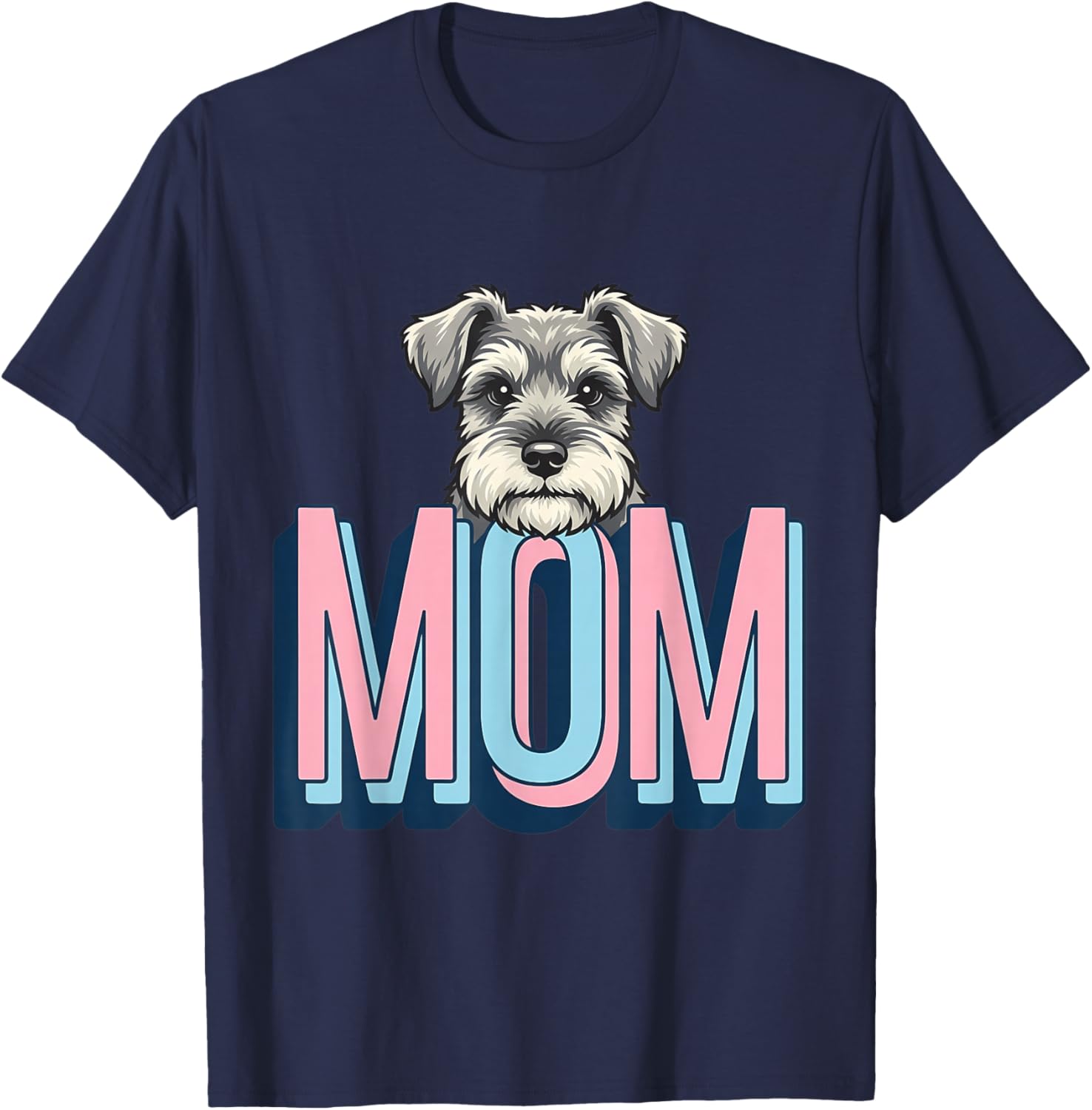 Schnauzer Peeking Mom Dog Lover Cute Puppy Drawing T-Shirt - T-Shirt | Navy