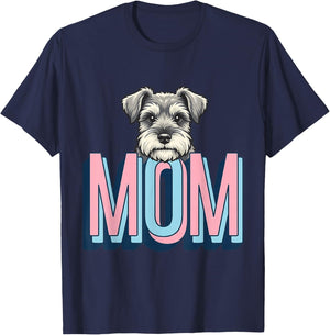 Schnauzer Peeking Mom Dog Lover Cute Puppy Drawing T-Shirt - T-Shirt | Navy
