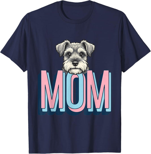 Schnauzer Peeking Mom Dog Lover Cute Puppy Drawing T-Shirt - T-Shirt | Navy