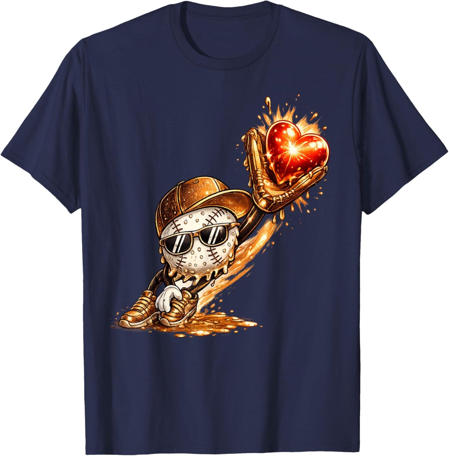 Baseball Valentine's Day Drip Ice Cream Team T-Shirt - T-Shirt | Navy