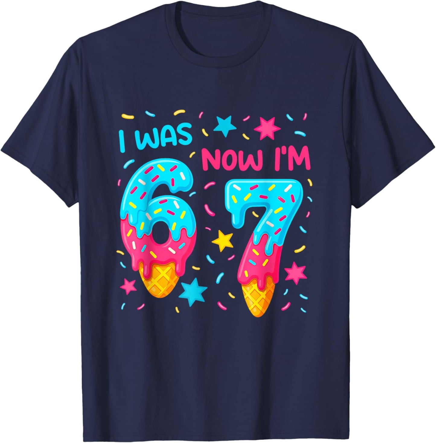 I was 6 Now I'm 7 67 Birthday Baseball Drip 7 Year Old T-Shirt - T-Shirt | Navy