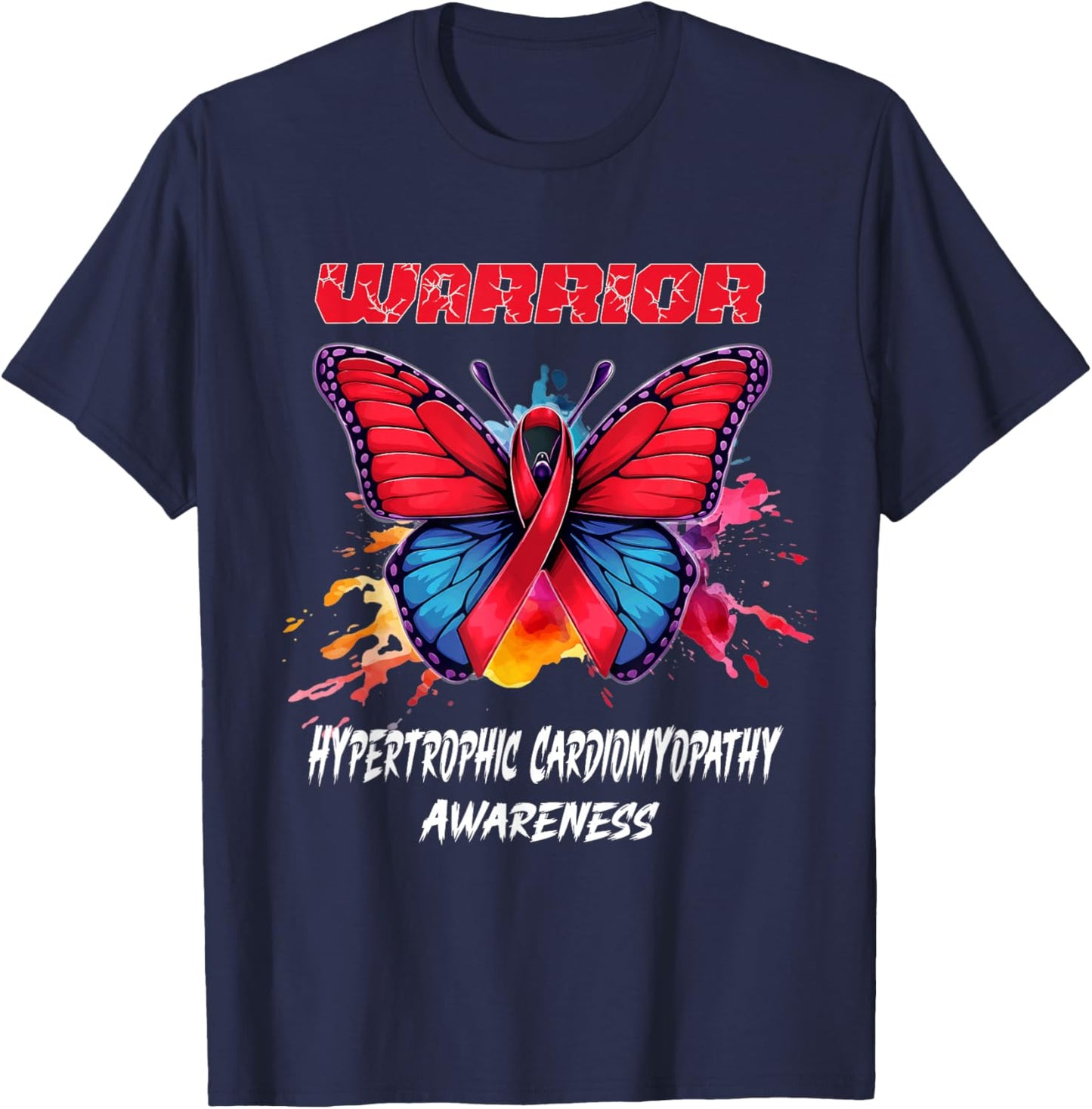 Colorful Butterfly Hypertrophic Cardiomyopathy Awareness T-Shirt - T-Shirt | Navy