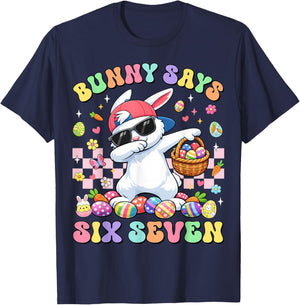 Bunny Says Six Seven Happy Easter Day Rabbit Dab 67 Boy Kids T-Shirt - T-Shirt | Navy