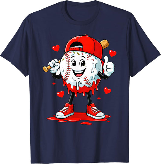 Valentine Funny Baseball Heart Sports Men Boys Kid T-Shirt - T-Shirt | Navy