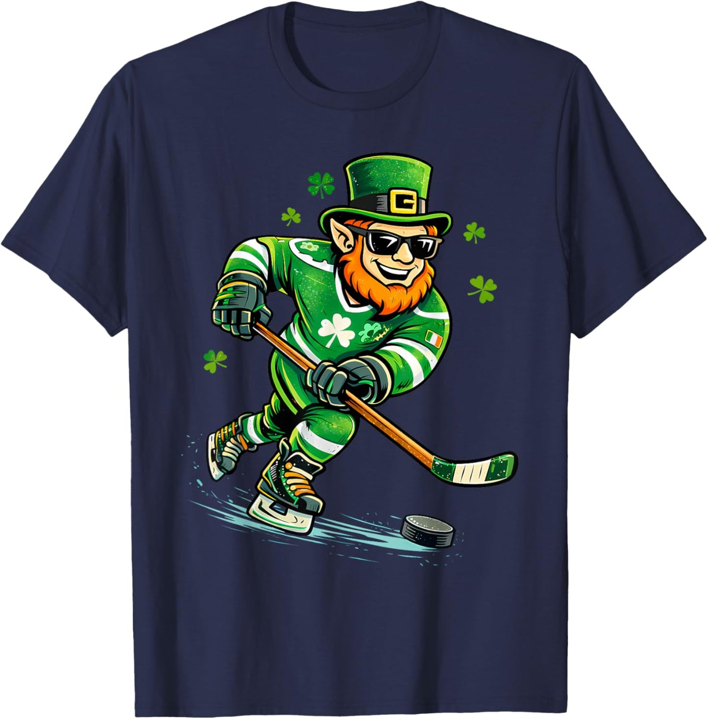 Leprechaun Play Hockey Funny St Patrick's Day Men Kid Boys T-Shirt - T-Shirt | Navy