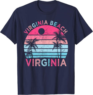 Virginia Beach Virginia Vintage Sunset Family Vacation T-Shirt - T-Shirt | Navy