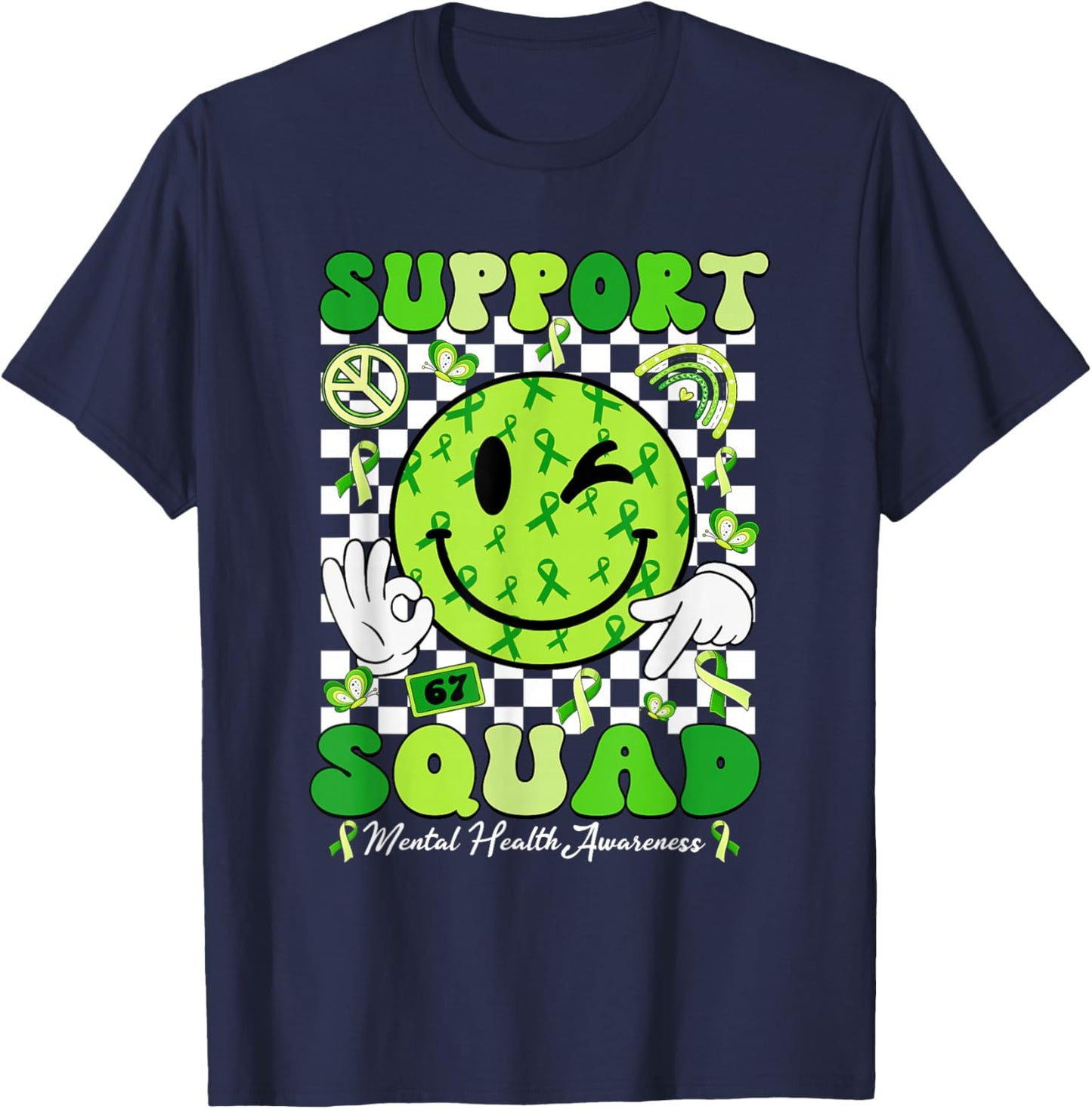 Support Squad Mental Health Matters Awareness Green Ribbon T-Shirt - T-Shirt | Navy