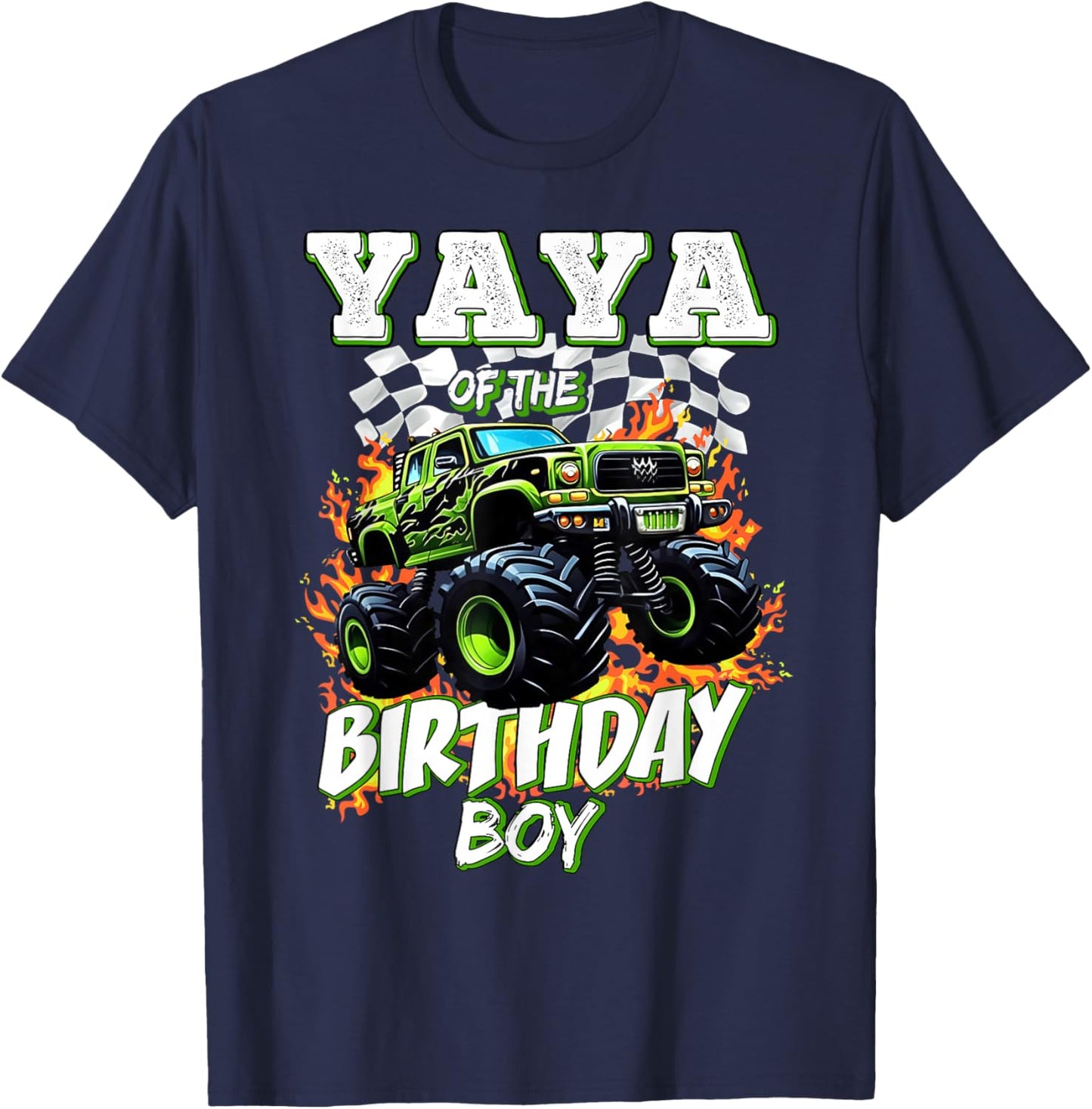 Yaya of The Birthday Boy Monster Truck Birthday Kids T-Shirt - T-Shirt | Navy