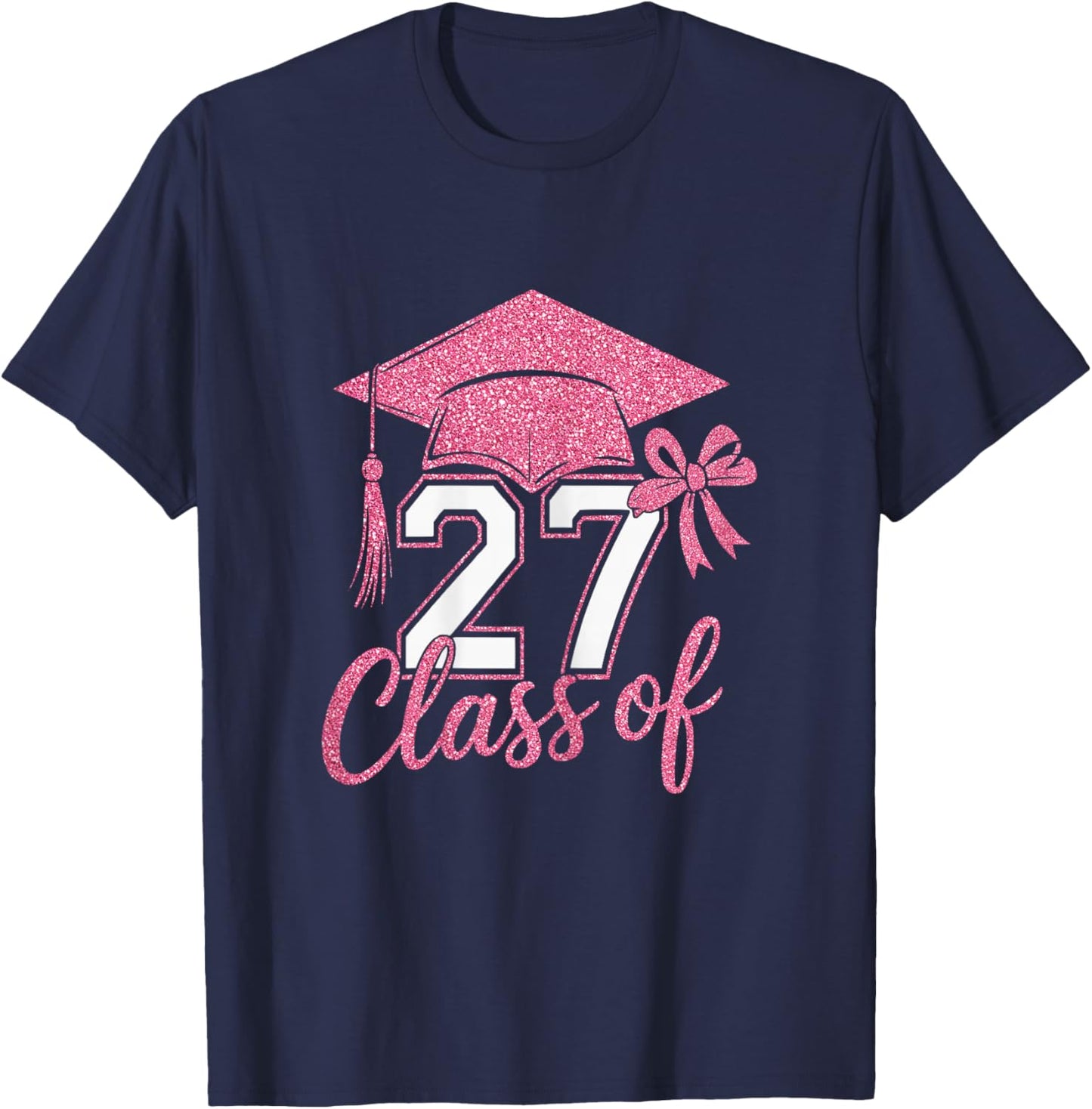 Stylish Senior Class of 2027 Pink Coquette Bow Women Girls T-Shirt - T-Shirt | Navy