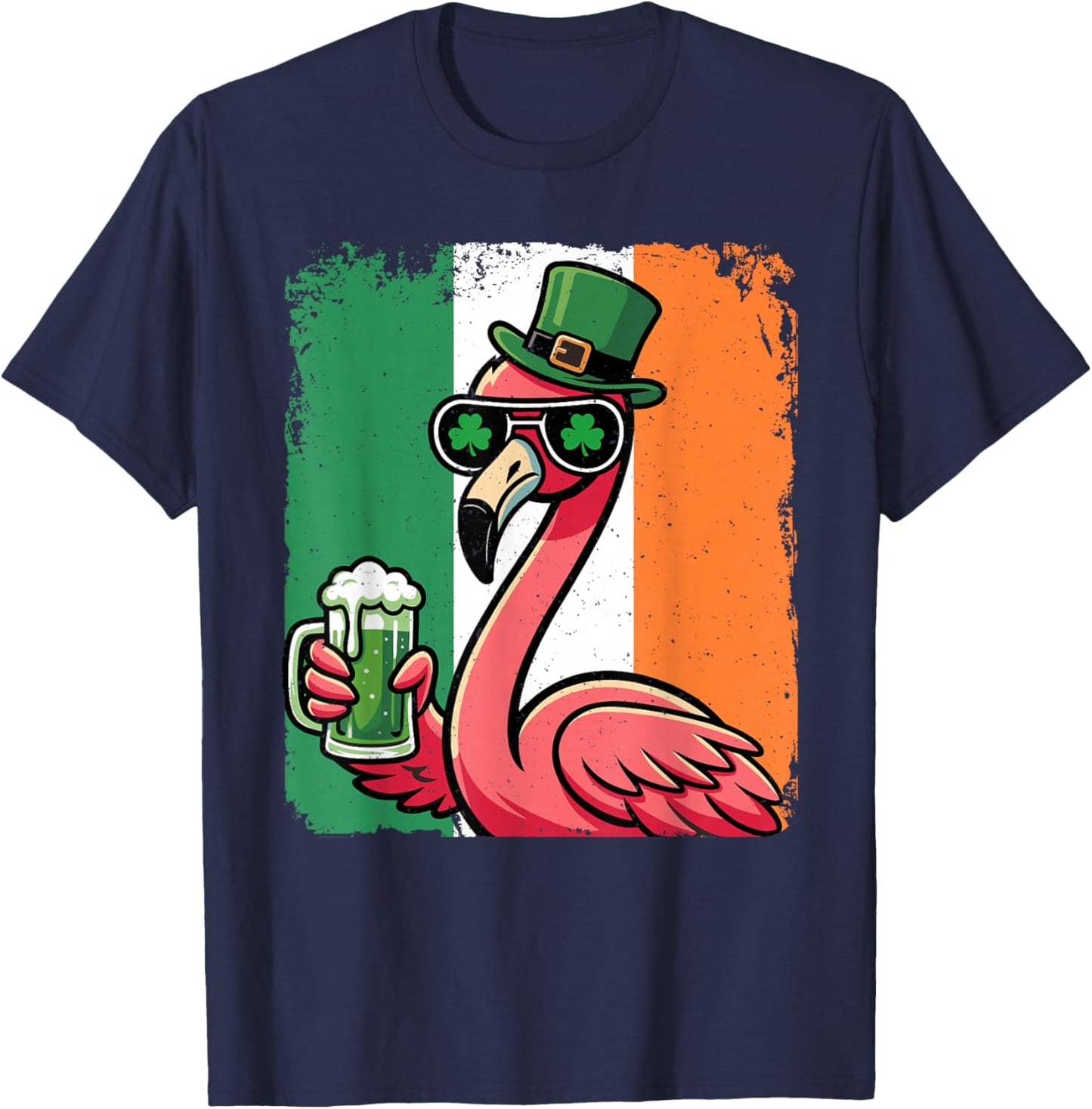 Flamingo St Patty's Shamrock Beer Funny St Patrick's Day T-Shirt - T-Shirt | Navy