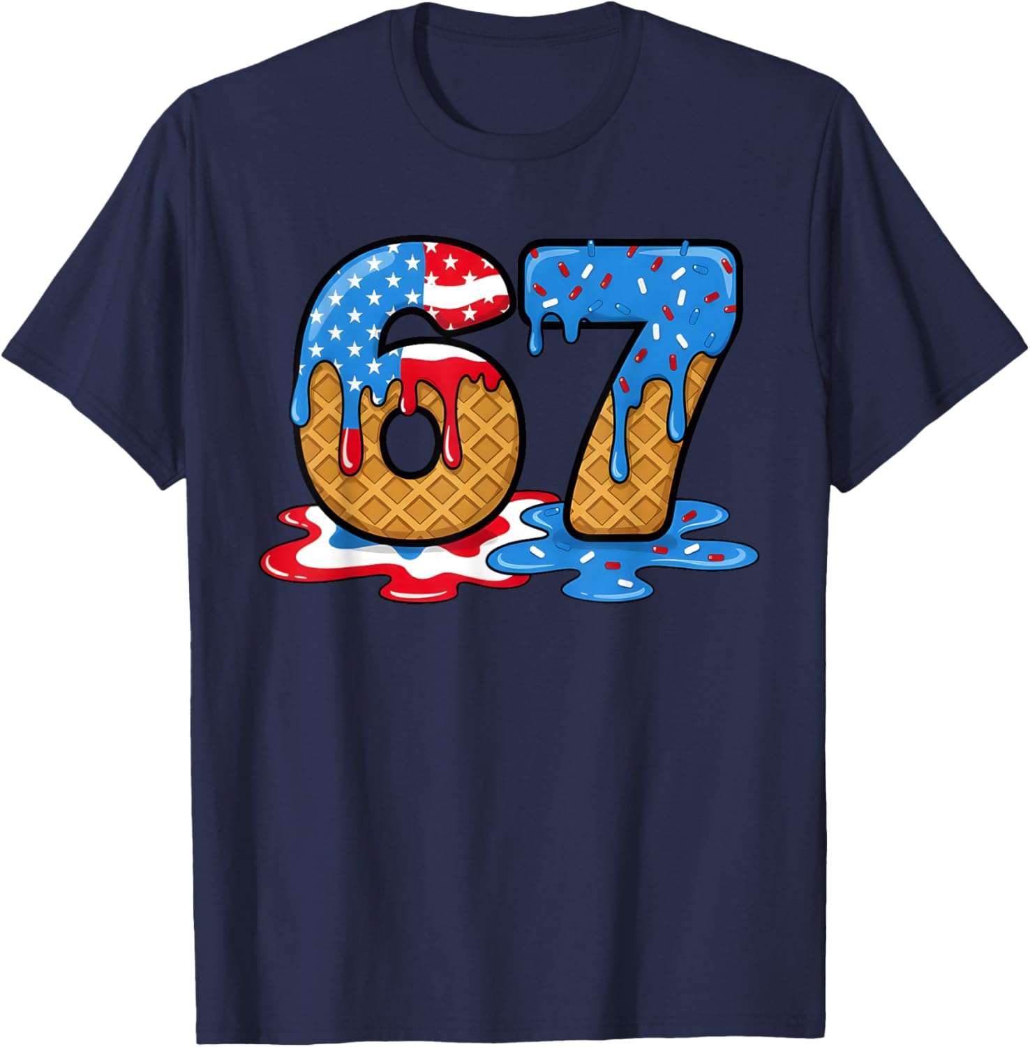 67 Ice Cream Drip Meme Funny Six Seven Gen Alpha Slang T-Shirt - T-Shirt | Navy