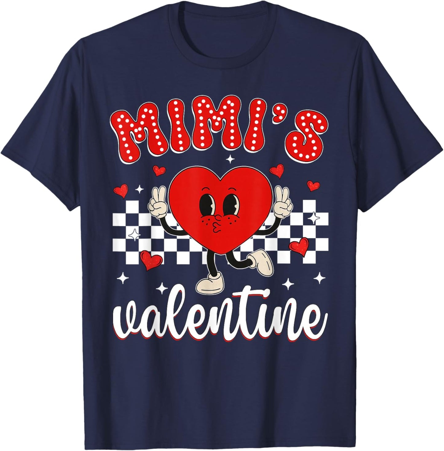 Mimi's Valentine Heart Cute Kids Retro Groovy Boy Girl T-Shirt - T-Shirt | Navy