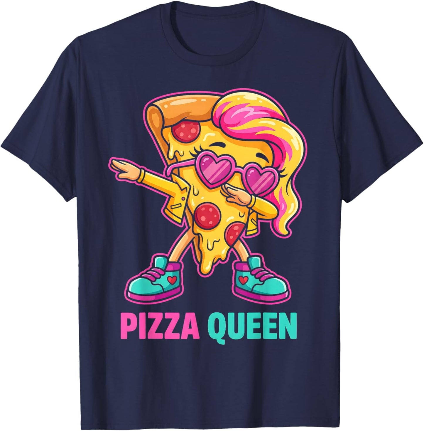Cute Dabbing Pizza Slice for Girls Pizza Queen Fast Food T-Shirt - T-Shirt | Navy