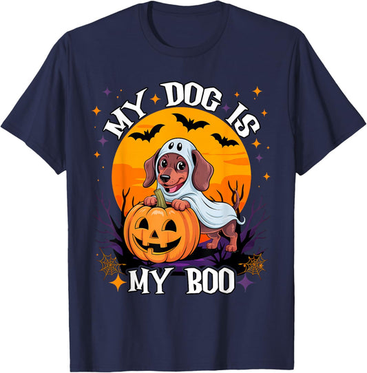 Dog Halloween Ghost Dachshund Pumpkin My Dog is My Boo T-Shirt - T-Shirt | Navy