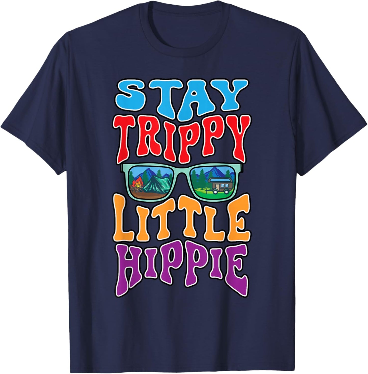 Retro Stay Trippy Little Hippie Peace Lover 60s 70s Groovy T-Shirt - T-Shirt | Navy