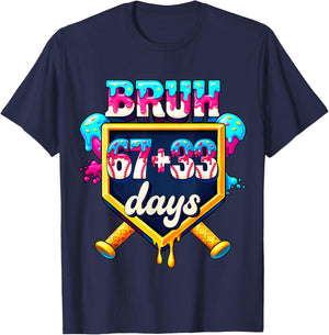Happy 67+33 Days of School Baseball Drip 100th Day of School T-Shirt - T-Shirt | Navy