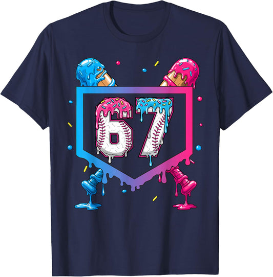 Baseball Ice Cream Drip Number 67 Player 67th Birthday T-Shirt - T-Shirt | Navy