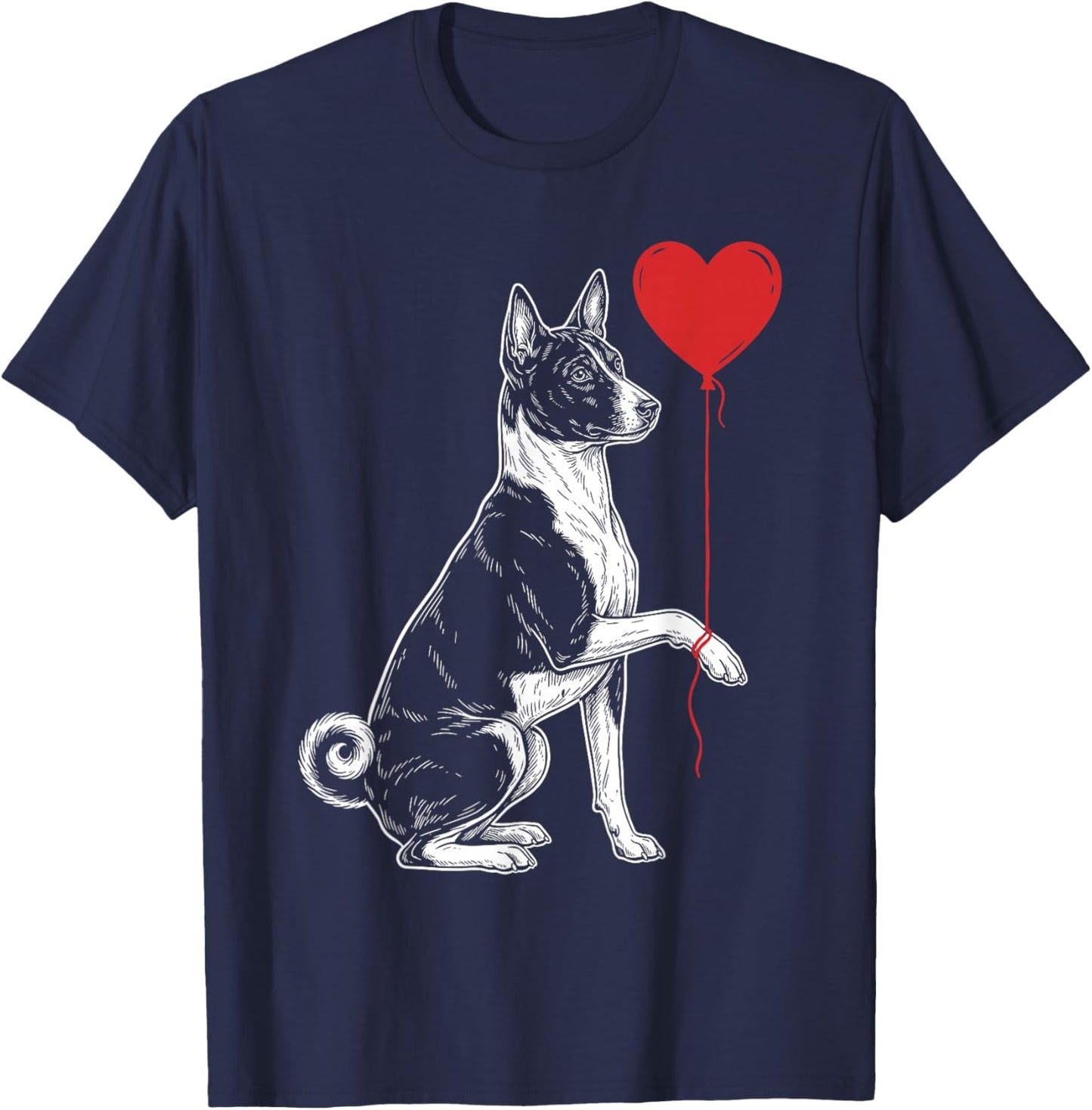Basenji Lover Dog Art Holding Heart Valentines T-Shirt - T-Shirt | Navy