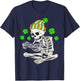 Boys St Patricks Day Skeleton Gamer Video Games Gaming T-Shirt - T-Shirt | Navy